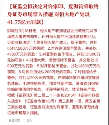 恒大地产罚单
