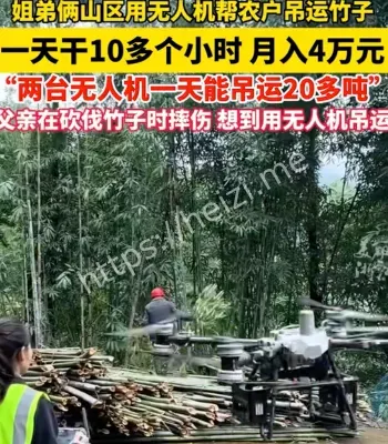 无人机吊竹子